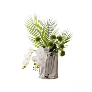 Kunstblumen Modernes weißes künstliches Blumenarrangement in galvanisierter Vase – luxuriöse galvanisierte Vase mit gefälschten Pflanzen für den Innenbereich für jeden Anla