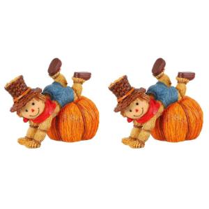2 STK Kürbis-Vogelscheuche Künstliche Kürbisse Requisiten Herbstliche Tischdeko Vogelscheuche Kürbis Tischdekoration Vogelscheuche-kürbis-Ornamente Herbstdeko Harz Modell Hall