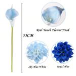 20 stuks kunstbloemen Calla lelie, bruid, latex, ware aanraking, familie, decoratie, feest, bruiloft, hotel, decoratie, boeket (hemelsblauw)
