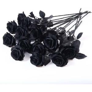 12 stuks Kunstmatige Rozen, 53cm Kunstrozen Enkele Lange Steel , Realistische voor Bruiloftsboeket, Thuis Tuin Woonkamer Hotel Kantoor Decoratie (Ganz Schwarz)
