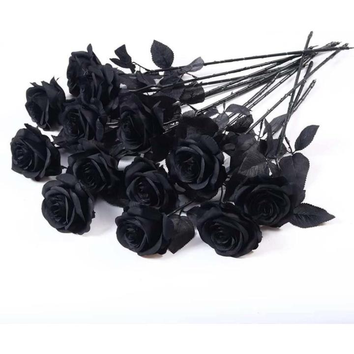 12 stuks Kunstmatige Rozen, 53cm Kunstrozen Enkele Lange Steel , Realistische voor Bruiloftsboeket, Thuis Tuin Woonkamer Hotel Kantoor Decoratie (Ganz Schwarz)