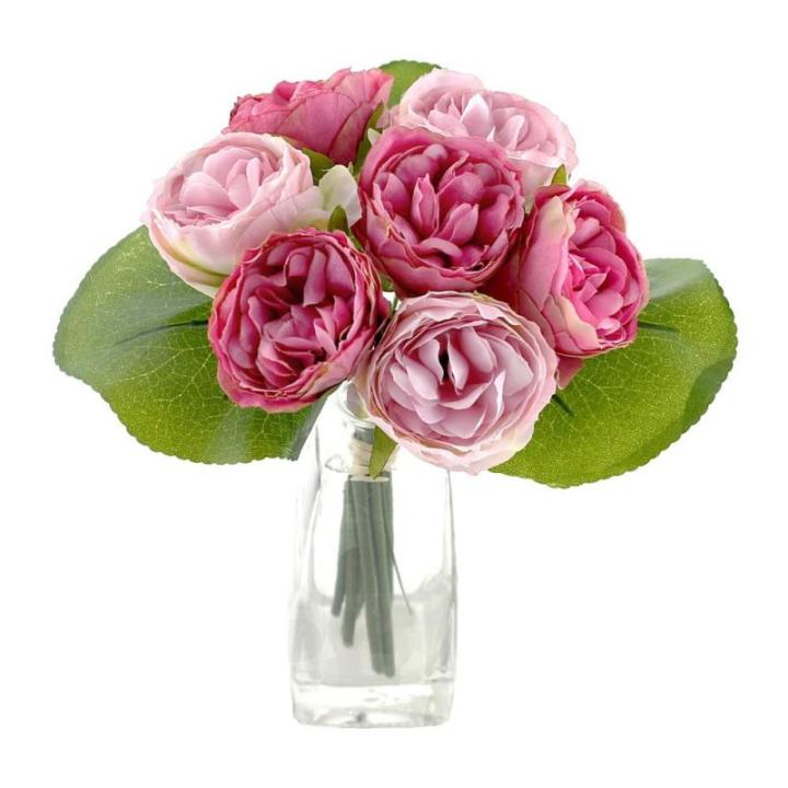 Peony Pioenrozen, boeket met 7 bloemen, 3 bladen, verschillende kleuren -