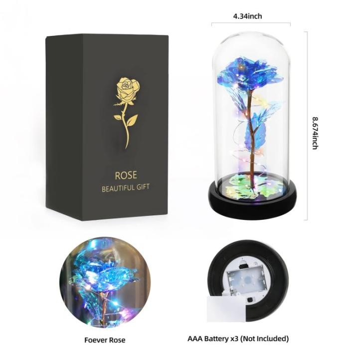 Rozencadeaus voor vrouwen, moeders, vrouwen, kleurrijke kunstroos, cadeau voor vrouwen, altijd in glazen koepel voor verjaardag, Kerstmis, Moederdag, decoraties (blauw)