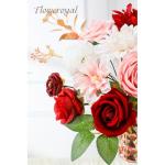 Künstliche Blumen Combo Rote Blumen Mix Seidenblumen Dahlie Rosen mit Stielen für DIY Hochzeit Brautsträuße Babyparty Blumenarrangement Tischaufsätze Heimdekorationen