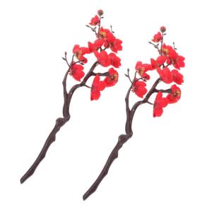 2st Simulation Pflaumenblüte Rosenstrauß Blumenvase Dekoration Einmachgläser Künstlicher Blumenstrauss Blumenstrauß Vasenfüllungsdekore Künstliche Pflaumenblüten-Picks Rot 