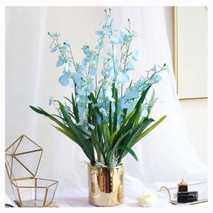 Kunstblumen Künstliche Blumen im Keramiktopf, gefälschte Orchideen-Phalaenopsis-Blumenarrangement für Zuhause, Büro, Küche, Schlafzimmer, Dekoration für jeden Anlass