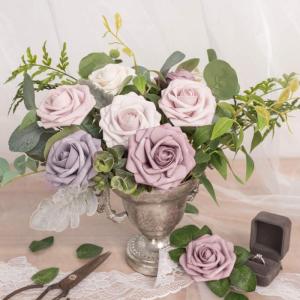 50 stuks rozen, decoratieve bloemen, kunstrozen met stelen, kunstbloemen als echt voor doe-het-zelf bruiloftsfeest, Valentijnsdag, Moederdag, babyshower, woondecoratie, kleurverloo