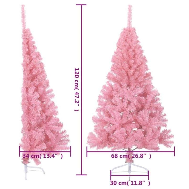 Wiederverwendbar Künstlicher Halb-Weihnachtsbaum mit Ständer 120 cm H Christmas Tree Weihnachtsbaum Home Tannenbaum Weihnachtsdeko Christbaum Kunstbaum PVC und Stahl Rosa