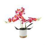 Künstliche Blume Phalaenopsis Bonsai Dekoration Künstliche Orchidee Blume lebensechte künstliche Blume Display in Weißgoldrand Topf (Rose Red)