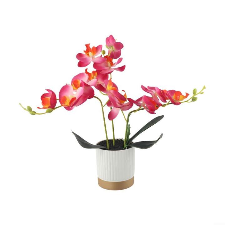 Künstliche Blume Phalaenopsis Bonsai Dekoration Künstliche Orchidee Blume lebensechte künstliche Blume Display in Weißgoldrand Topf (Rose Red)