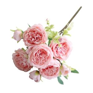 Simulation Blumenstrauß,Künstlicher Blumenstrauß Pfingstrose, 5er-Bouquet, echte Seidenblumen mit Stiel, cremefarbene Kunstblumen als Dekoration in großen Mengen(Dark Pink)