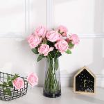 10 stuks rozen kunstzijden bloemen boeket thuis kantoor bruiloftsarrangementen (lichtroze)