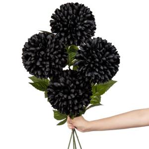 16 cm grote kunstbloemen hortensia met 65 cm lange steel, 4 stuks zwarte kunstmatige hortensia-bloemen, kunststof bloemen, hortensia voor bruiloftsdecoratie, woondecoratie, kantoor