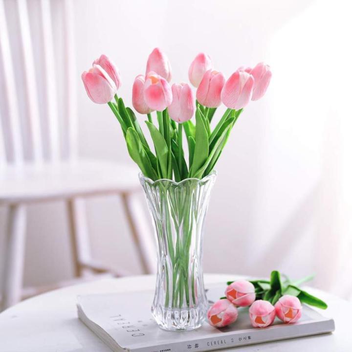30 stuks kunstmatige tulpen bloemen nep tulpen boeket real touch bloemen voor decoratie (roze)