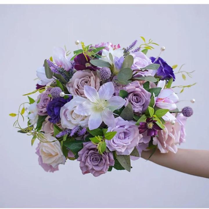 Lila Rose Lavendel Greenery Hochzeit Tisch Centerpiece Floral Ball Arrangement Event Party Requisiten Schießen Zubehör (50CM)