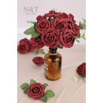 Kunstbloemen, rozen, 25 stuks, kunstrozen met steel, voor doe-het-zelf bruiloft, Valentijnsdag, Moederdag, babyshower, boeketten, bruid, woondecoratie, donkerrood