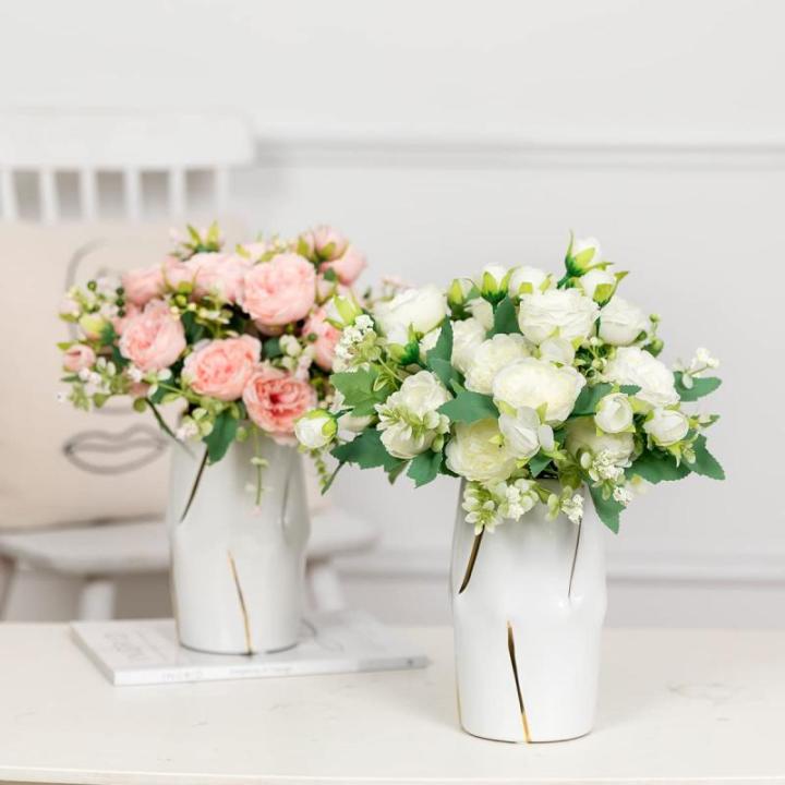 4 Bündel Pfingstrose Künstliche Blumen Weiße Blumen Seidenpfingstrosen Blumensträuße für Hochzeit Partei Tischaufsätze Blumenarrangement Heim Küche Dekor