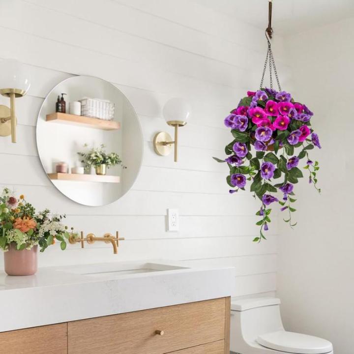 Pansy Kunstbloemen als echte viooltjes, hangende planten, kunstbloemen, Pansy met hanglamp, hoogte 80 cm, kamerplant, struik, decoratieve plant, groene plant