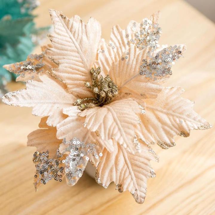1 Stück Pailletten Weihnachten Blumen, Glitzer Künstliche Weihnachtsstern, Künstliche Blumen zu Weihnachten, Deko Blumen für Weihnachtsbaum, Hochzeit, Ornamente,Grün