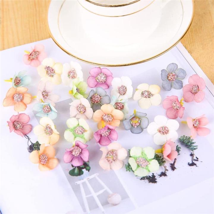 150 stuks gemengde mini-, kleurrijke bloemen, madeliefjes, pastelmengsel, kleine bloemen, zijden koppen, strooier, voor handwerk, bruiloft, woondecoratie
