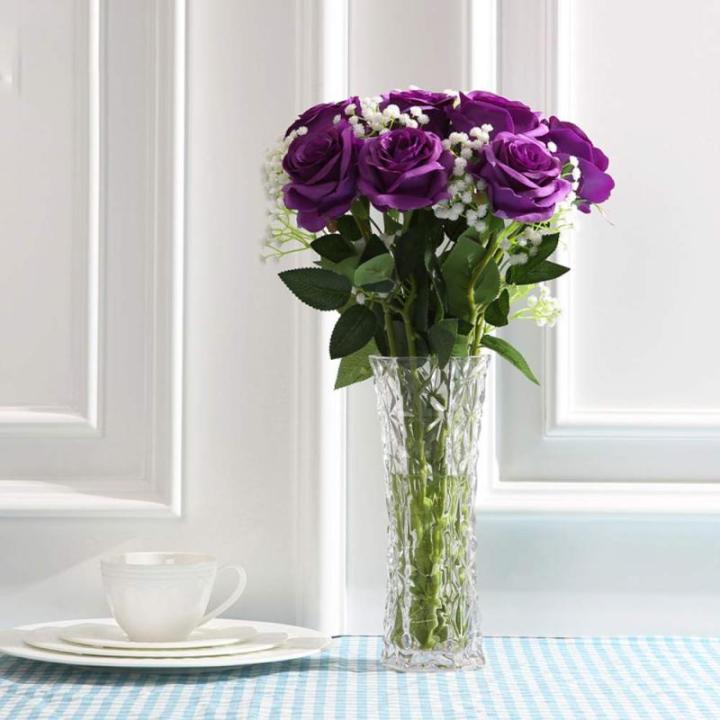 Kunstmatige Zijde Roos Bloem Enkele Stam Levensechte Nep Roos voor Bruiloft Boeket Bloemenarrangementen Huis Feest Bloemstuk Decoratie, 10 stuks (Paars)