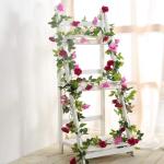 2 stuks 240 cm lange tweekleurige kunstrozenslinger-ranken, hangende zijden bloemen, voor buiten- en binnen, bruiloft- en muurdecoratie (magenta)