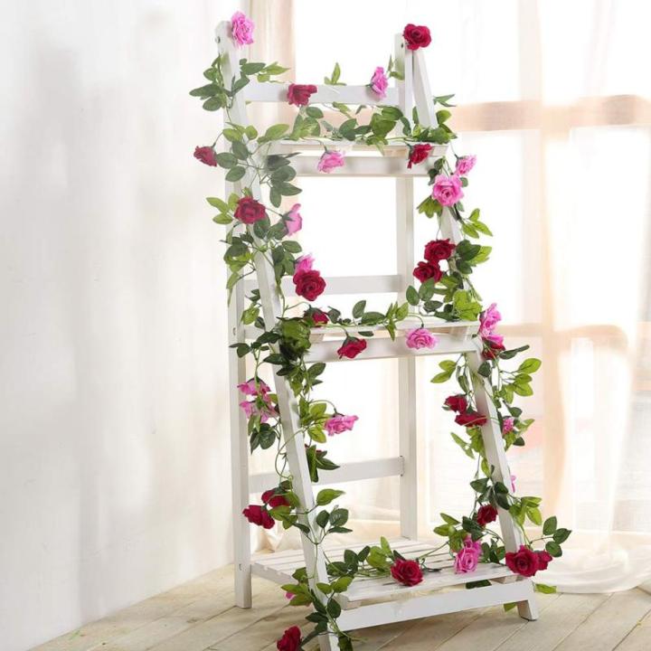 2 stuks 240 cm lange tweekleurige kunstrozenslinger-ranken, hangende zijden bloemen, voor buiten- en binnen, bruiloft- en muurdecoratie (magenta)