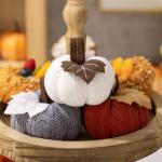 3 Stück künstliche Herbsternte gehäkelte Kürbisse, kleiner gestrickter Kürbis-Anhänger, Dekoration für Thanksgiving, Halloween, Herbst, Festival, Kaminsims, Tischdekoration