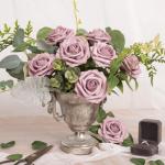 Kunstbloemen, rozen, 25 stuks kunstrozen met stelen voor Valentijnsdag, bruidsfeesttafels, boeketten, bruid, woondecoratie, stofroze paars