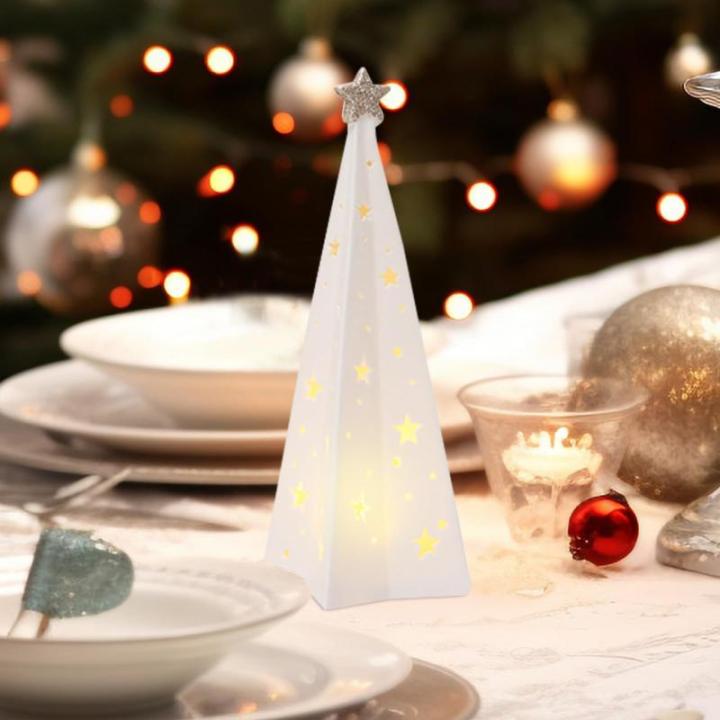 Kerstverlichting, kerstboom met ledlicht, kerstdecoratie, voor binnen, verlichte keramische kerstboom met ster, kerstdecoratie (B)