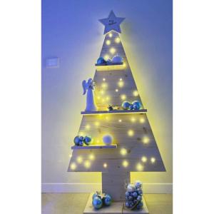 Weihnachtsbaum aus Holz mit Ablagen und Stern Oben