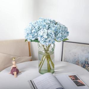 6 Blaue Blumen, Seide, Hortensien, künstliche Blumen, realistische Hortensien, Blumenstrauß für Hochzeit, Party, Büro, Heimdekoration (blau)
