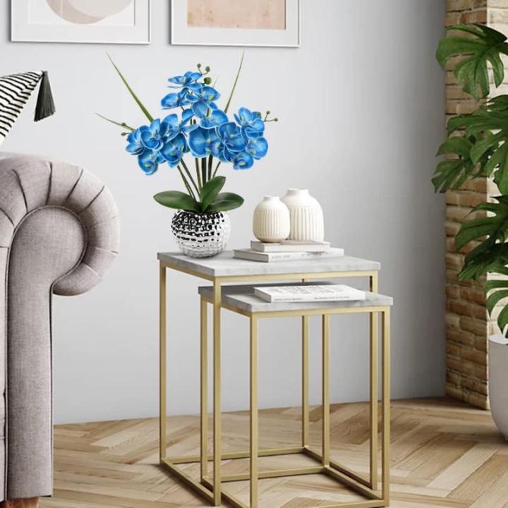 Kunstbloemen orchidee kunstplant Phalaenopsis blauwe bloemen decoratie hoogte 49 cm, stevig verankerd in keramische pot