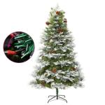 Künstlicher Weihnachtsbaum mit LED Beleuchtung Weihnachtsbaum mit Schnee mit Tannenzapfen Grün und Weiß PVC 225 x 120 cm