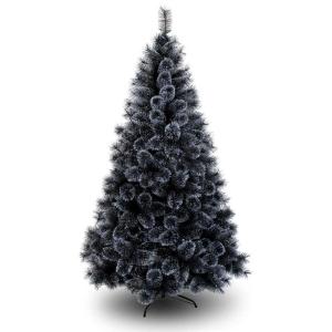 Schwarzer Weihnachtsbaum, künstlicher, beflockter Pop-Up-Weihnachtsbaum, Dekoration für den Außenbereich, Bleistift-Weihnachtsbaum aus Seide mit Metallständer für kleine Orte,