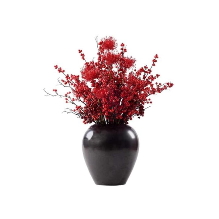 Kunstblumen Künstlicher Blumenstrauß aus roten Beeren – handgefertigte Topfdekoration für Innenräume. Blumensträuße im Topf, großer Bonsai für jeden Anlass