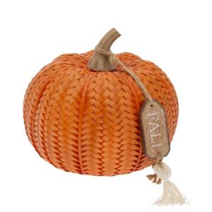 Kürbis-Dekor, Herbst- und Herbstdekorationen, 14 cm hoch, orangefarbenes strukturiertes Gewebe