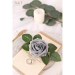 Kunstbloemen, rozen, 25 stuks, kunstbloemen, schuimrozen, namaakrozen met steel, doe-het-zelf, bruiloft, boeketten, bruid, woondecoratie, grijs