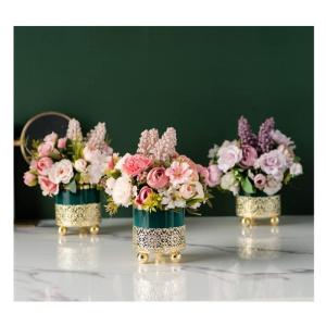 Kunstblumen Künstliche Blumen mit Vase, künstliche Blumen im Keramiktopf, Simulationsblume, Tischdekoration, Zubehör, künstliche Pflanze für jeden Anlass