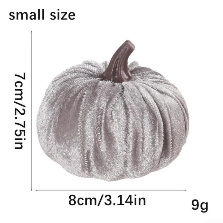 Kunstkürbisse aus Samt für Herbstdekoration für Thanksgiving und Halloween-Feiern (grau)