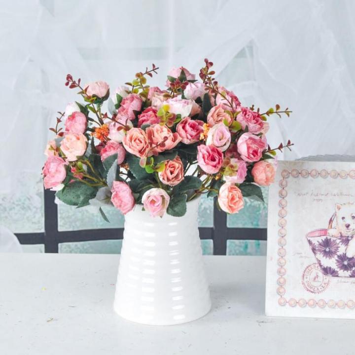 Kunstzijden rozen, 21 bundels , decoratie, kleine boeketten, kunstboeketten, realistisch plastic boeket voor thuis, feest, taartdecoratie