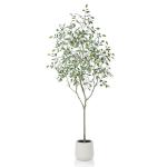 Ficus Benjamina Kunstplant 210 cm, witte pot, nep tropische plastic , groot voor woondecoratie, slaapkamer, tuin (1 stuks)