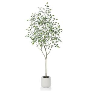 Ficus Benjamina Kunstplant 210 cm, witte pot, nep tropische plastic , groot voor woondecoratie, slaapkamer, tuin (1 stuks)
