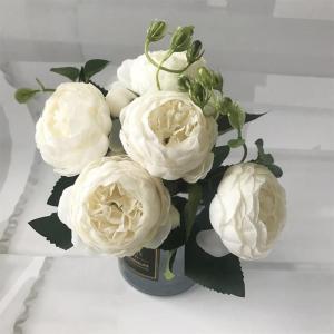 Rose Pink Silk Peony Bloemen Boeket 5 Grote Hoofd en 4 Knoppen Nep Bloemen voor Thuis Bruiloft Decoratie Binnen (A,6 * 30cm)