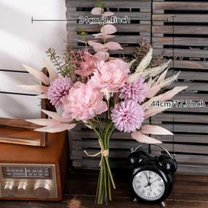 Kunstblumen Künstliche Pflanzen Blumen Deko Seidenblumen Hortensien Blumenarrangements Kernstück Hochzeit Blumenstrauß(Rosa Lila)