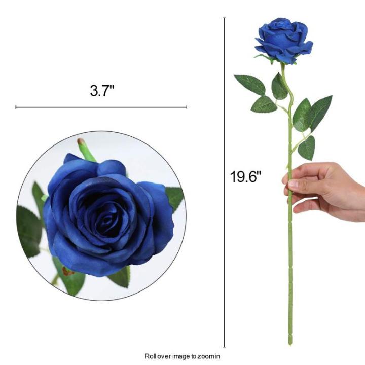 Kunstmatige Zijde Roos Bloem Enkele Stam Levensechte Nep Roos voor Bruiloft Boeket Bloemenarrangementen Huis Feest Bloemstuk Decoratie, 10 stuks (Blauw)