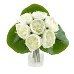 Peony Pioenrozen, boeket met 7 bloemen, 3 bladen, verschillende kleuren -