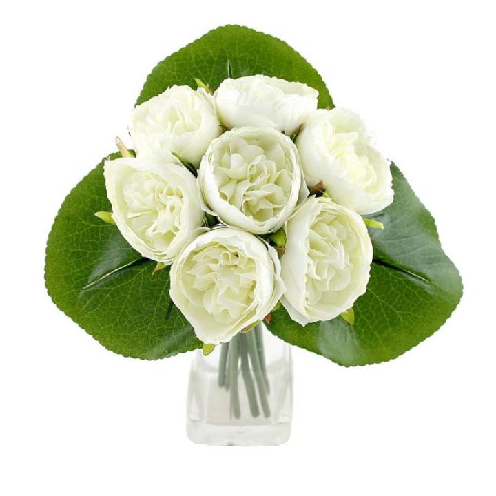 Peony Pioenrozen, boeket met 7 bloemen, 3 bladen, verschillende kleuren -