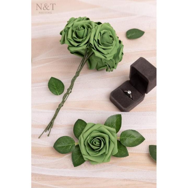 Kunstlentebloemen, rozen, 50 stuks, kunstbloemen met steel, voor doe-het-zelf bruiloft, boeketten, middenstukken, bruid, babyshower, feest, thuis, douche, arrangement, decoratie