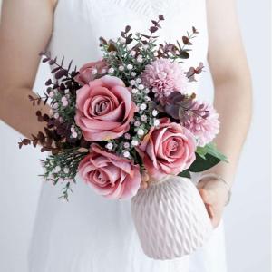 Kunstblumen Künstliche Blumen mit Topf, simulierte Seidenrose, gefälschte Bonsai-Pflanzen, Blumenarrangements für Zuhause, Hochzeit, Party, Büro für jeden Anlass